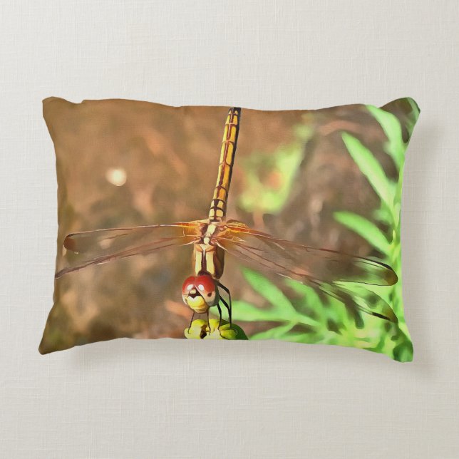 Artistic Dragonfly Resting On A Flower Head Decorative Cushion (Back)