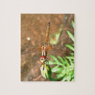 Artistic Dragonfly Resting On A Flower Head Jigsaw Puzzle