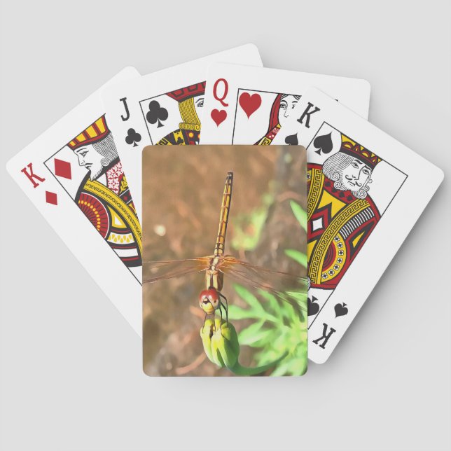 Artistic Dragonfly Resting On A Flower Head Playing Cards (Back)