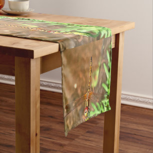 Artistic Dragonfly Resting On A Flower Head Short Table Runner