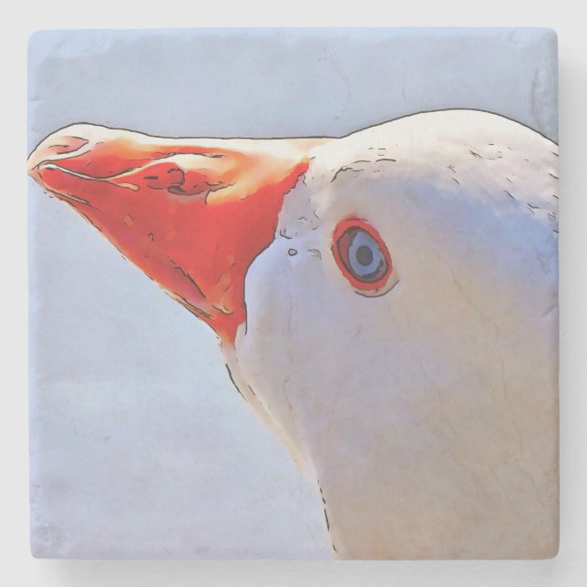 Artistic Duck Black Outline Art Tapestry Stone Coaster (Front)