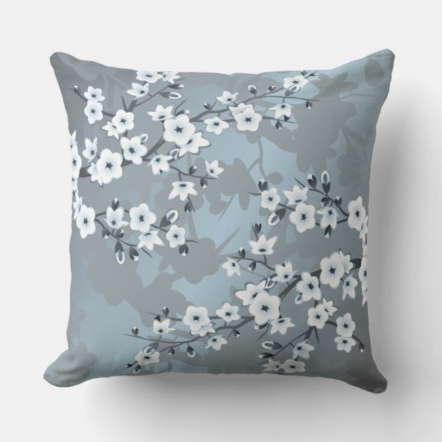 Artistic Dusty Blue Floral Cushion (Front)