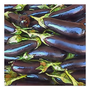Artistic Eggplants Black Outline Art Poster