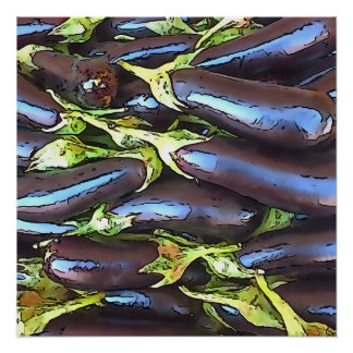 Artistic Eggplants Black Outline Art Poster