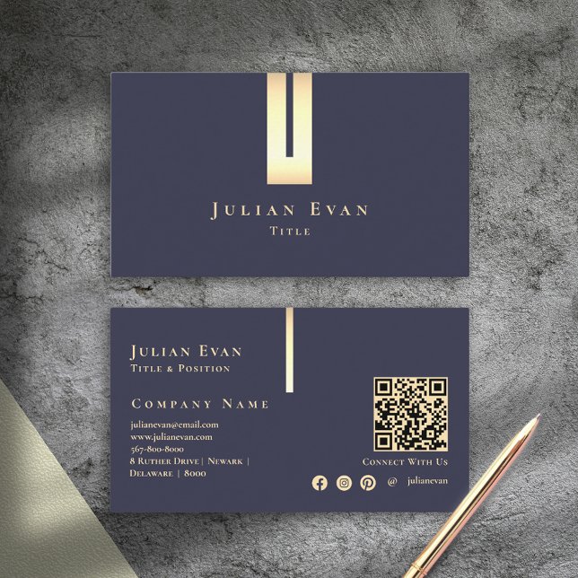 Artistic Elegant Detail Navy Blue and Gold Business Card (Artistic Elegant Detail Navy Blue and Gold Business Card)