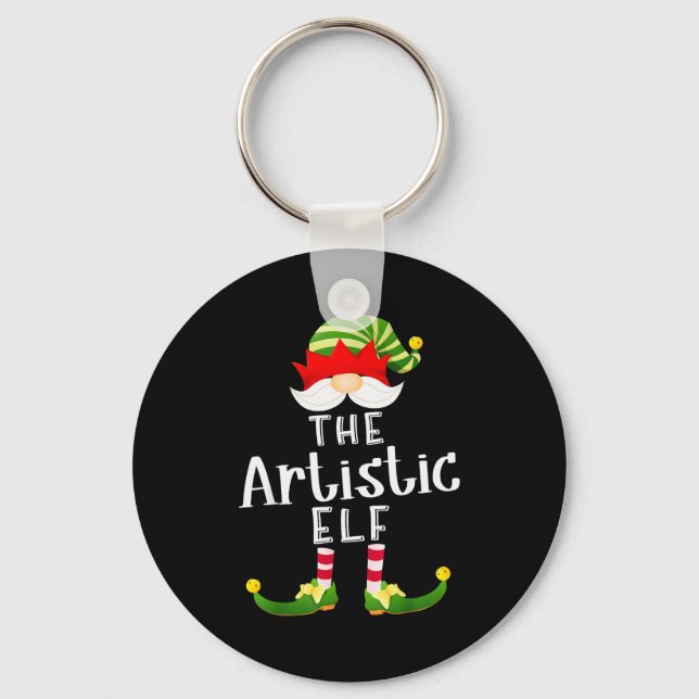 Artistic Elf Group Christmas Funny Pajama Party  Key Ring (Front)