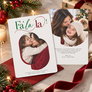 Artistic Fa La La Modern Script Christmas 2 Photo Holiday Card