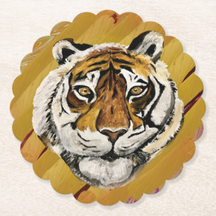Artistic Face of Tiger Painting Paper Coaster