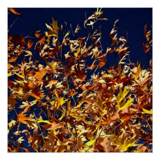 Artistic Fall Leaves Against Deep Blue Sky Poster