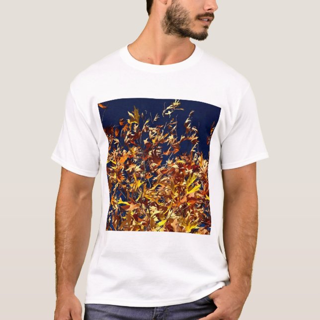 Artistic Fall Leaves Against Deep Blue Sky T-Shirt (Front)