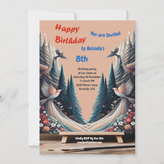 Artistic Fantasy, Bird Drawings in Colour Invitati Invitation