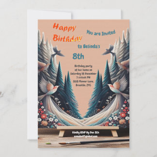 Artistic Fantasy, Bird Drawings in Colour Invitati Invitation