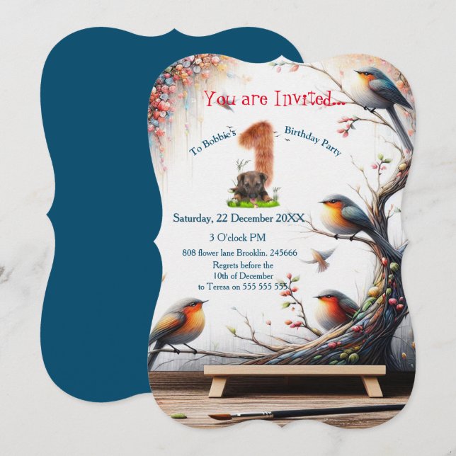 Artistic Fantasy, Bird Drawings in Colour Invitation (Front/Back)