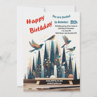 Artistic Fantasy, Bird Drawings in Colour Invitation