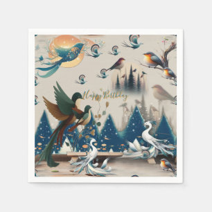 Artistic Fantasy, Bird Drawings in Colour Napkin
