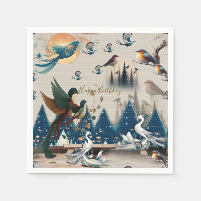 Artistic Fantasy, Bird Drawings in Colour Napkin (Front)