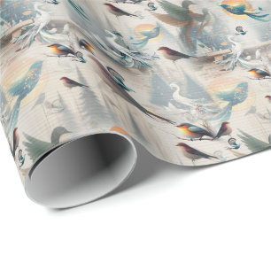 Artistic Fantasy, Bird Drawings in Colour Wrapping Paper
