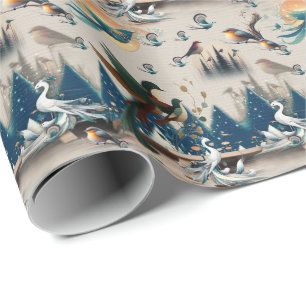 Artistic Fantasy, Bird Drawings in Colour Wrapping Paper