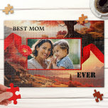 Artistic Fantasy Custom Photo Best Mum Ever Puzzle<br><div class="desc">Puzzle featuring your custom photo framed by a red ribbon on fine art landscape paintings. A delightful gift for Mum or grandma.</div>
