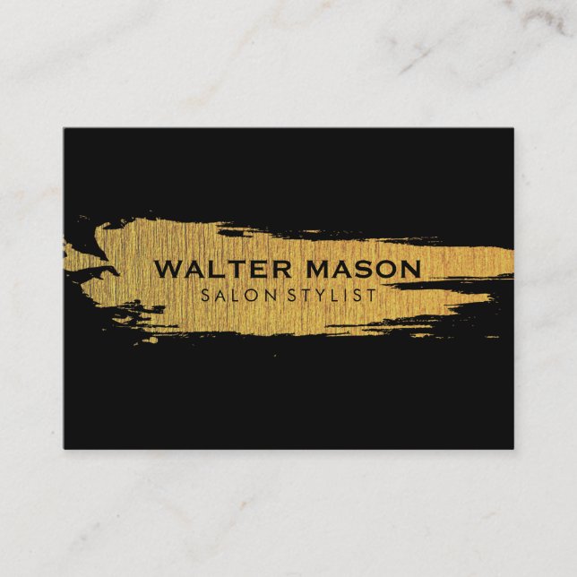 Artistic Faux Gold Brushed Texture Black Business Card (Front)