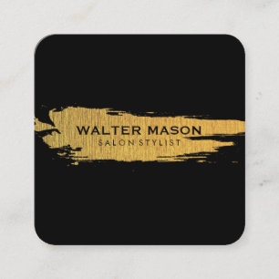 Artistic Faux Gold Brushed Texture Black Square Business Card