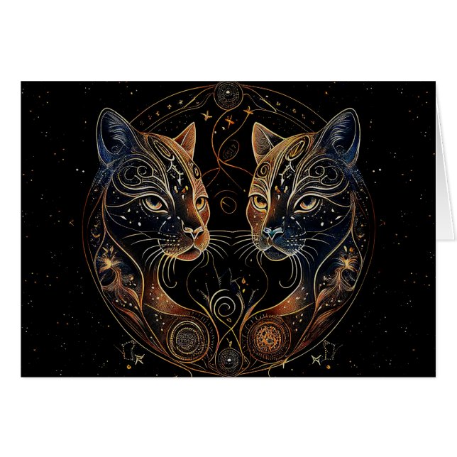 Artistic Feline Circle Twin Cats Blank Inside (Front Horizontal)