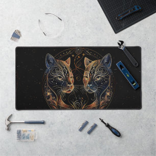 Artistic Feline Circle Twin Cats Desk Mat