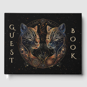 Artistic Feline Circle Twin Cats Guest Book