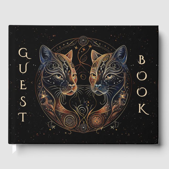 Artistic Feline Circle Twin Cats Guest Book (Front)