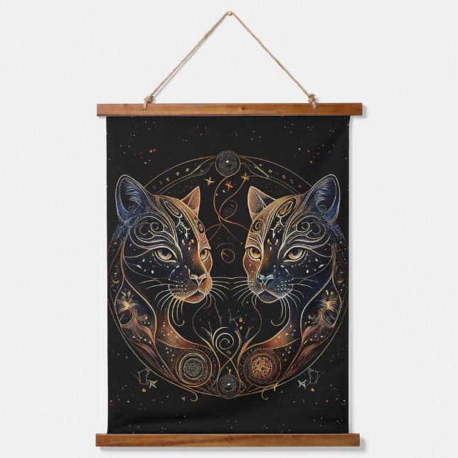Artistic Feline Circle Twin Cats Hanging Tapestry (Front)