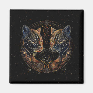Artistic Feline Circle Twin Cats Magnet