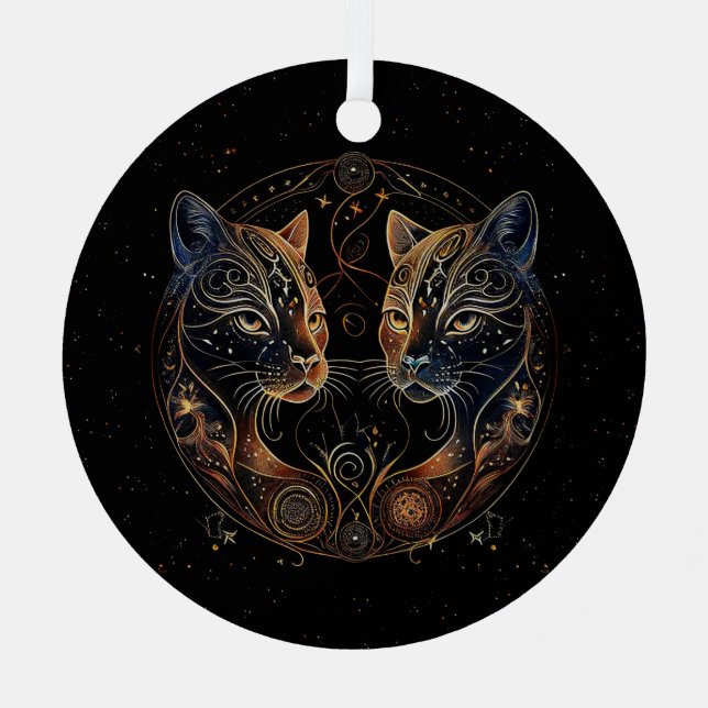 Artistic Feline Circle Twin Cats Metal Tree Decoration (Front)