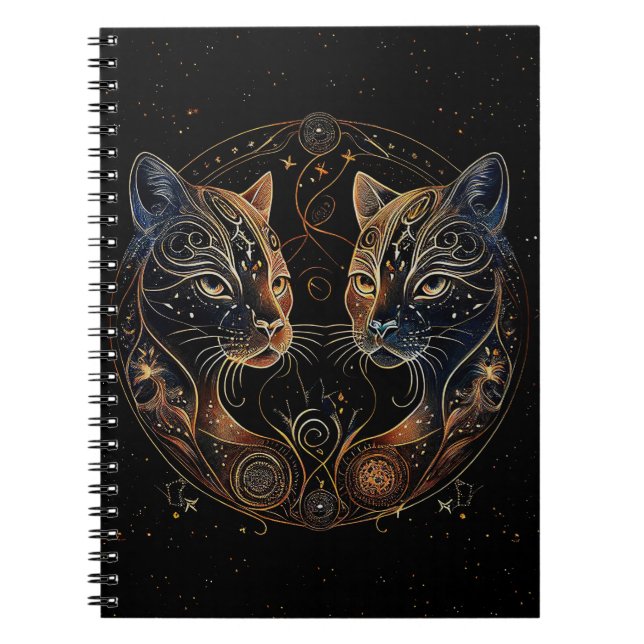 Artistic Feline Circle Twin Cats Notebook (Front)