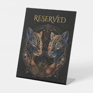 Artistic Feline Circle Twin Cats Reserved Pedestal Sign