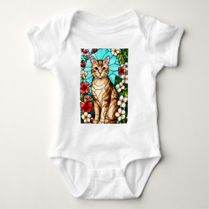 Artistic Feline Portrait Amid Tropical Flowers Baby Bodysuit