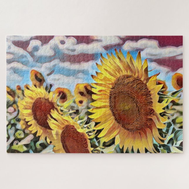 Artistic Field of Sunflowers Digital Art Jigsaw Puzzle (Horizontal)