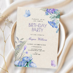 Artistic floral butterflies birthday invitation