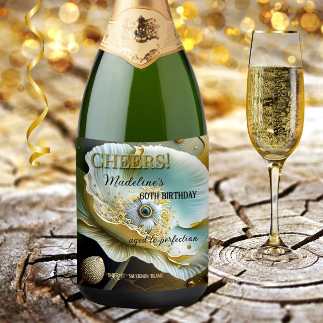 Artistic Floral Cheers Birthday Wine Label (Creator Uploaded)