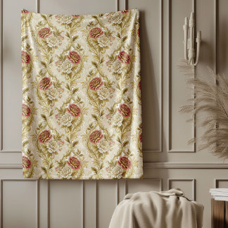  Artistic Floral Damask Flowing Ornate Patterns Fleece Blanket