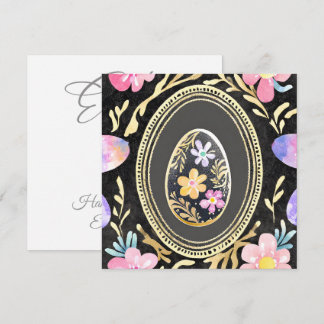 Artistic Floral Easter Egg Illustration with Gold Holiday Card