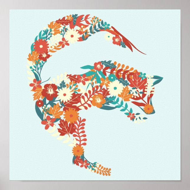 Artistic Floral Fox Wild Animal Nature Theme Poster (Front)