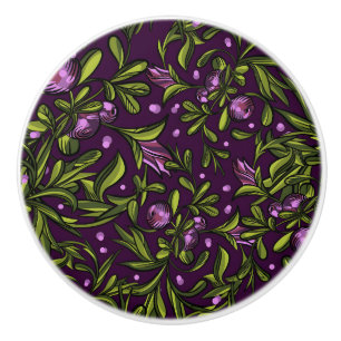 Artistic Floral Motif: Purple Flowers Ceramic Knob