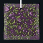 Artistic Floral Motif: Purple Flowers Glass Tree Decoration<br><div class="desc">Intricate floral pattern with green leaves,  purple flowers,  and berries on a dark purple background. Artistic and vibrant,  conveying a whimsical tone.</div>