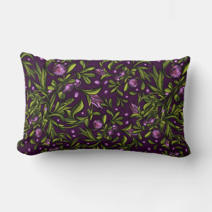 Artistic Floral Motif: Purple Flowers Lumbar Cushion