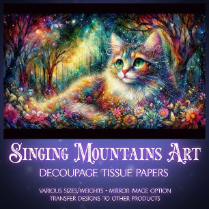 Artistic Floral Woodland Boho Cat Decoupage  Tissue Paper