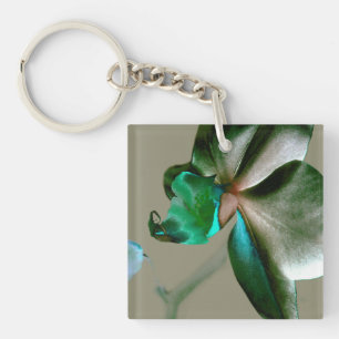 Artistic Flower in Blue, Green and Grey Tones Key Ring