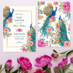 Artistic Flower peacock baby shower Invitation