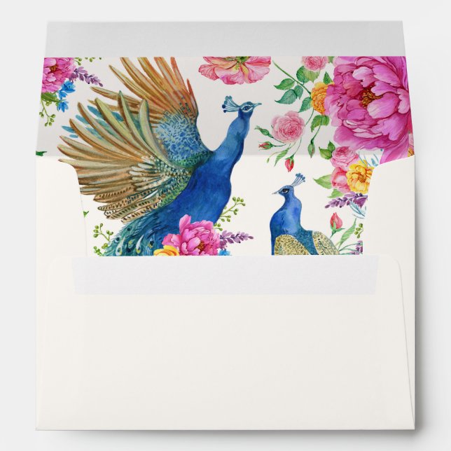 Artistic Flower peacock bird invitation Envelope (Back (Bottom))