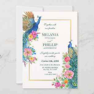 Artistic Flower peacock bird wedding Invitation