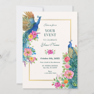 Artistic Flower peacock  Invitation